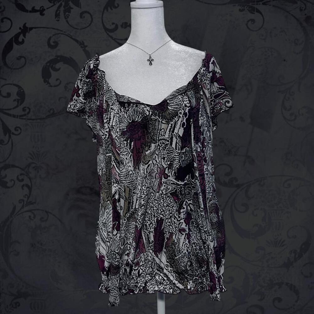 mixed paisley floral and abstract scarf print whimsical fairy boho grunge top